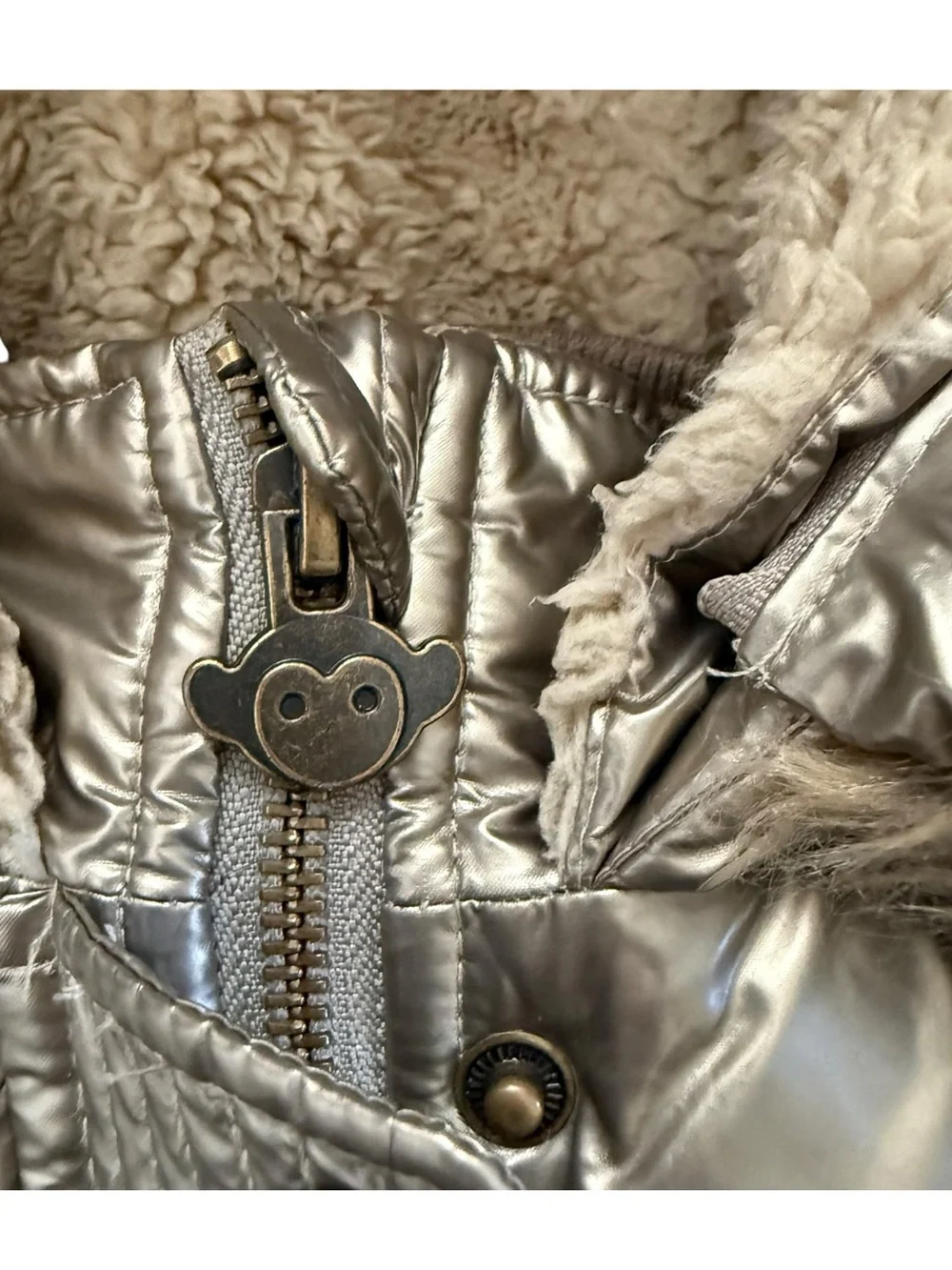 Appaman Sloan Puffer Jacket Girls 14 Quilted Metallic Gold Faux Fur Sherpa Coat
